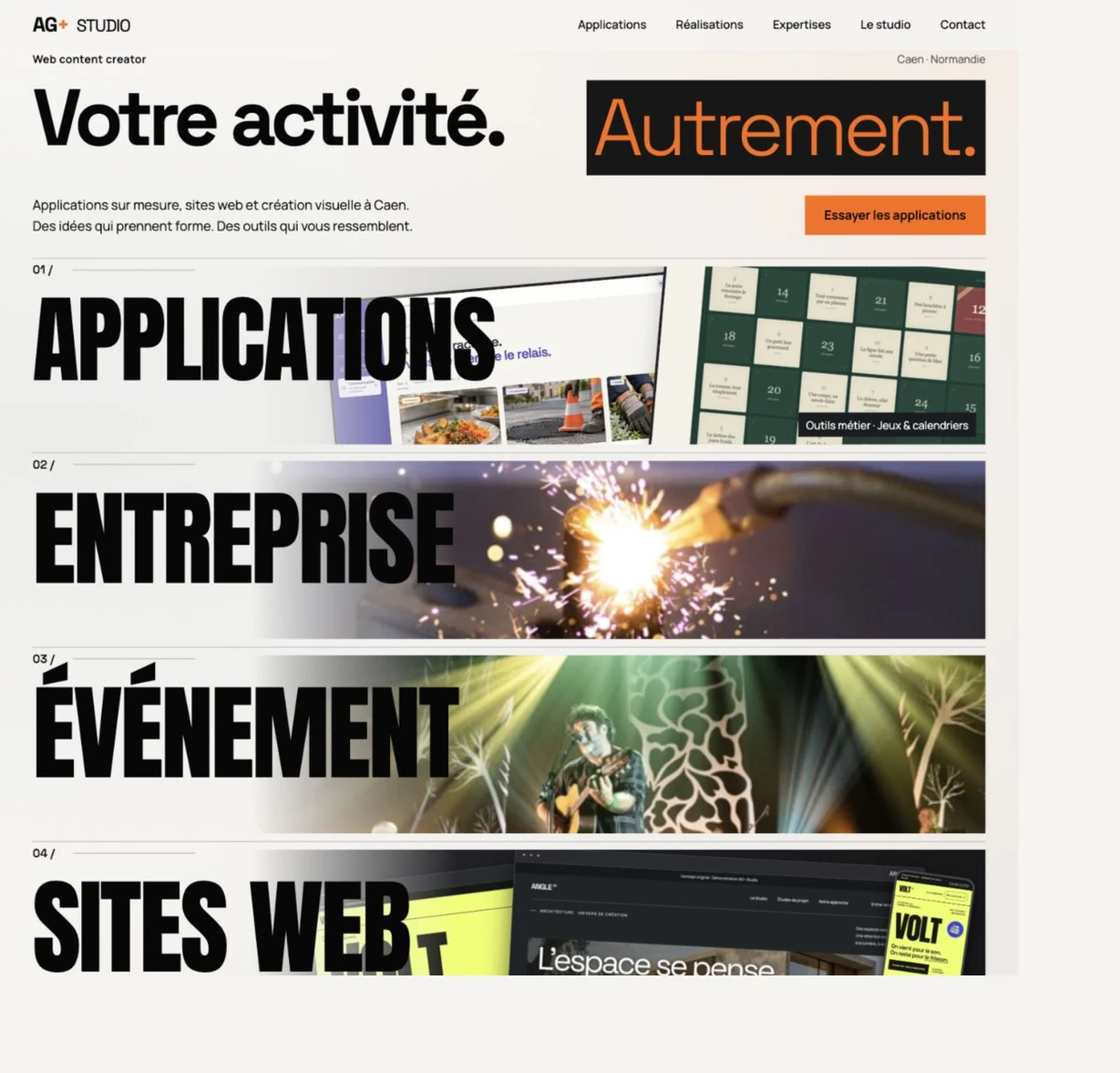Accueil AG+ Studio : applications, photographie, événements et sites web